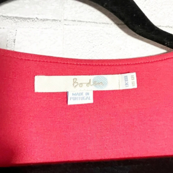 Boden Tan & Coral  Raspberry Dots Faux Wrap Polka Dot Dress Women's US Size 6R - Picture 6 of 6